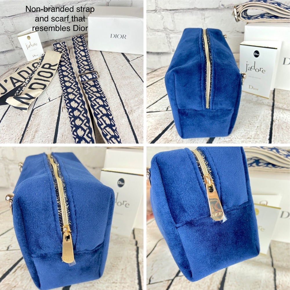Dior blue velvet pouch crossbody from beauty line with scarf - Picture 6 of 12